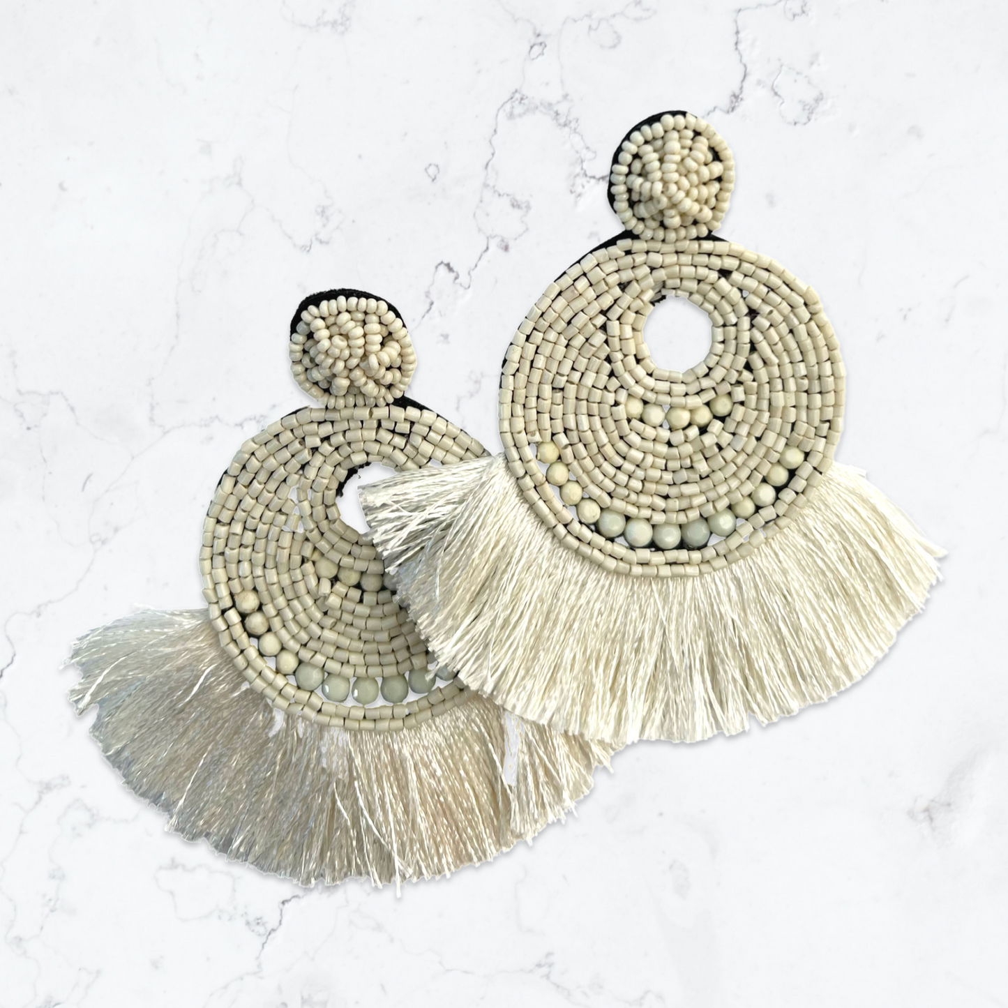 White Fan Tassle Earring