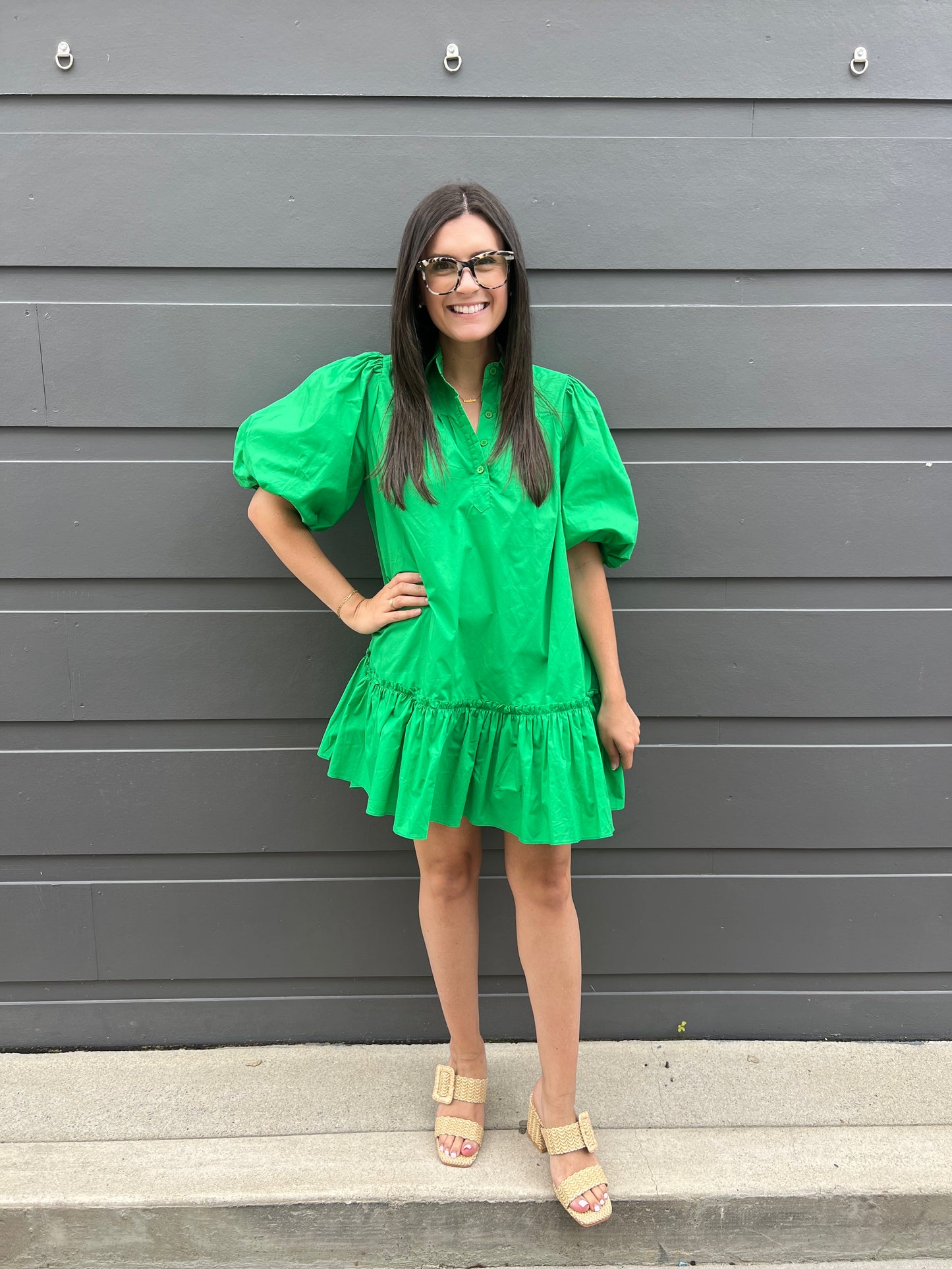 Kelly Green Poplin Mini Dress