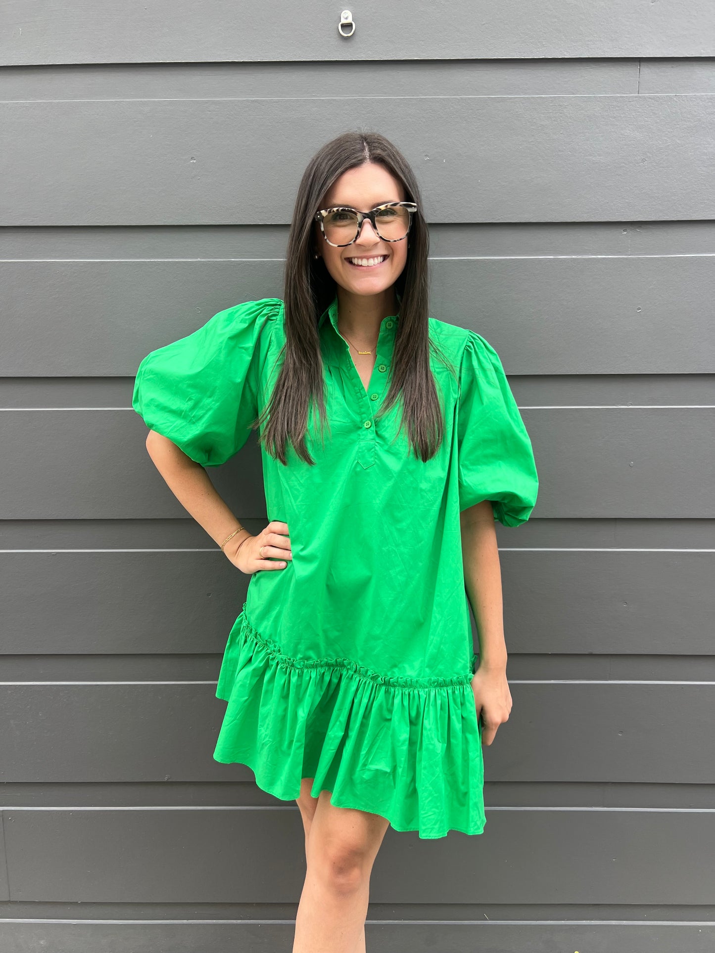 Kelly Green Poplin Mini Dress