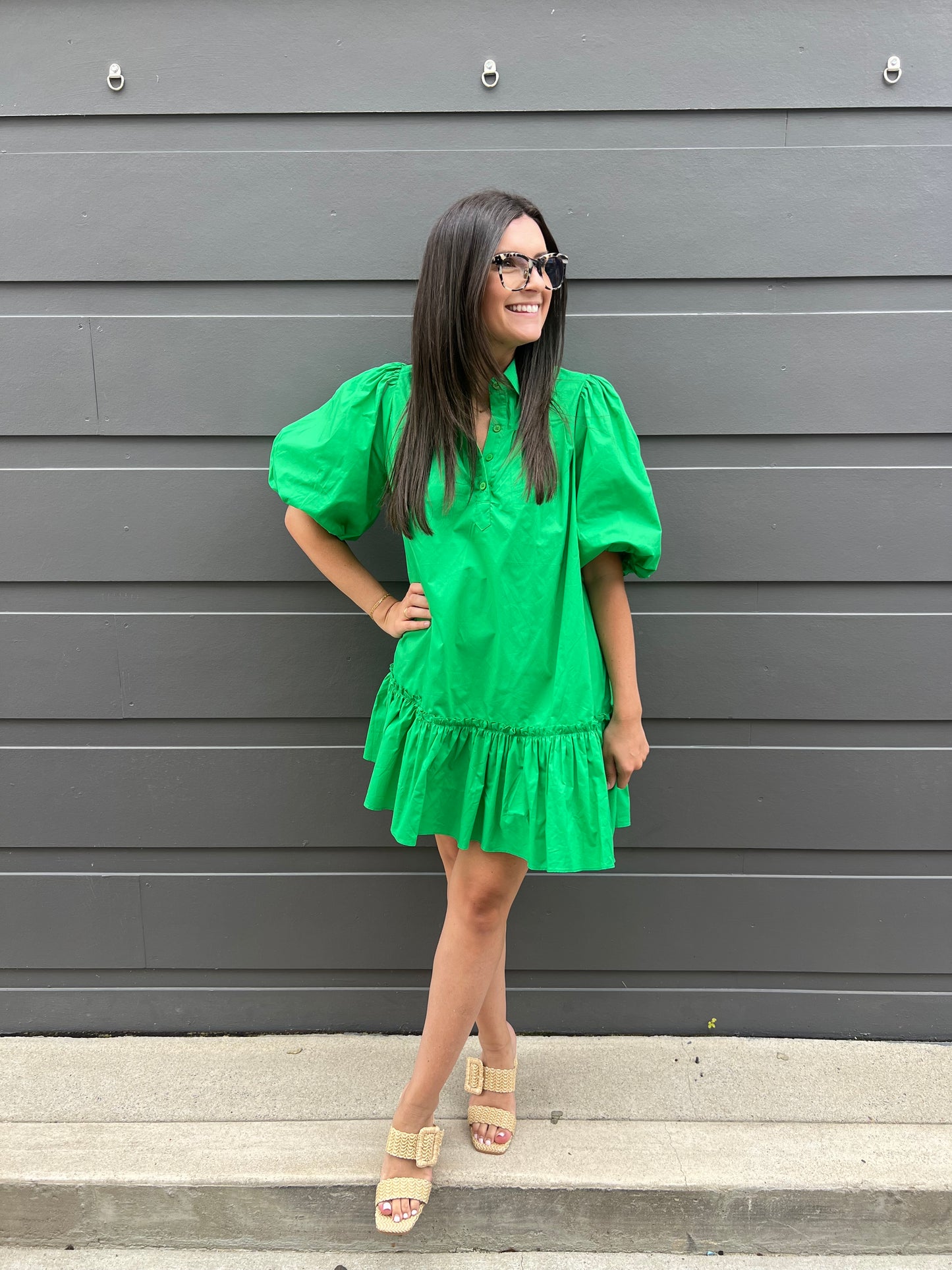 Kelly Green Poplin Mini Dress